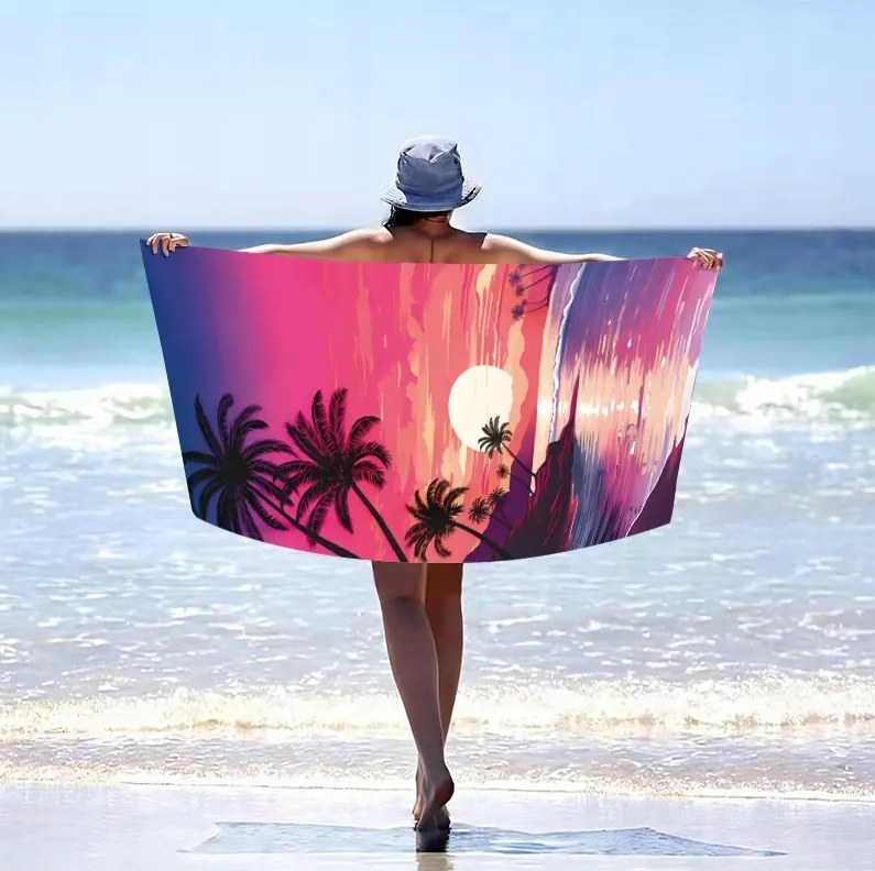 Strandtörölköző TAHITI 100x180 cm lila, 100% mikroszálas