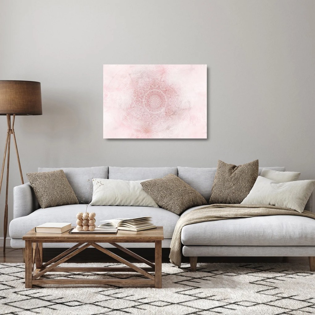 Üveg kép - Rózsaszín mandala (70x50 cm)