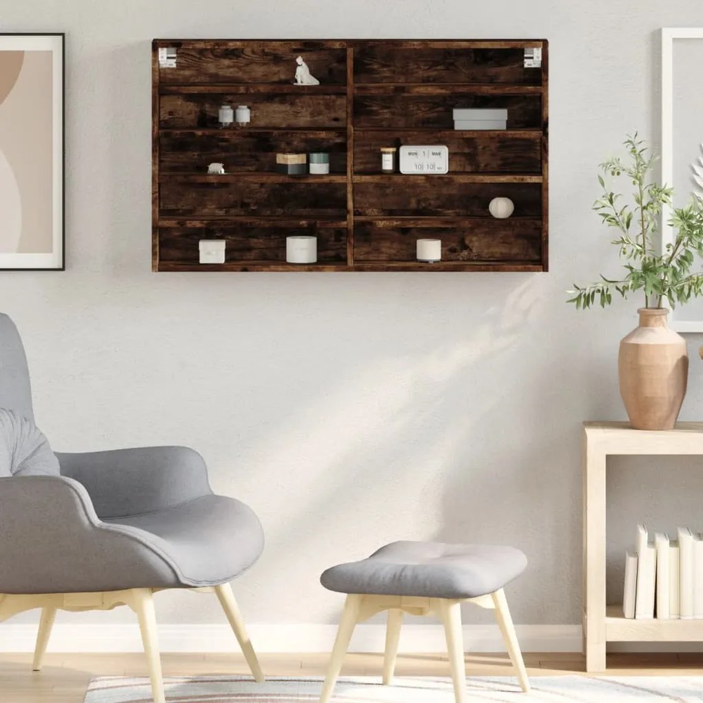 füstös tölgy színű szerelt fa vitrinszekrény 100 x 15 x 58 cm