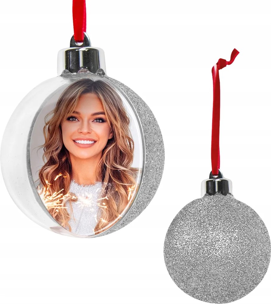 Karácsonyi fényképes gömb 10cm ezüst Mikulás ajándék