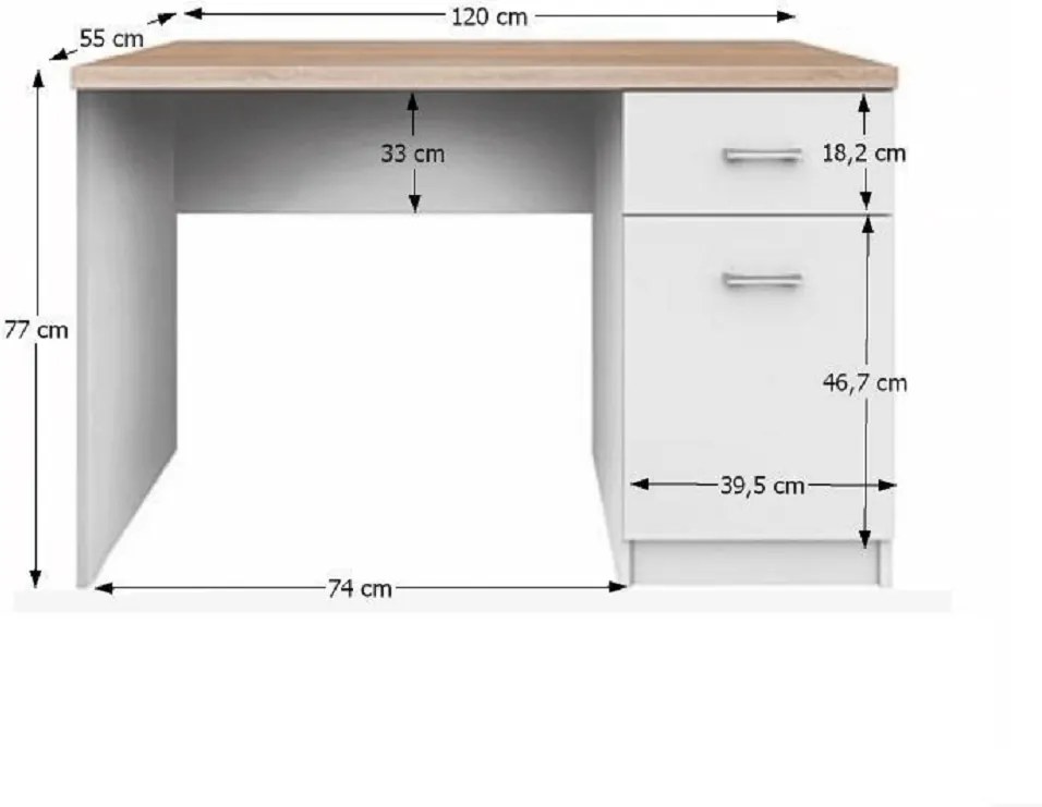 PC asztal 1d1s, DTD laminált, fehér/tölgy sonoma, TOPTY TYP 09