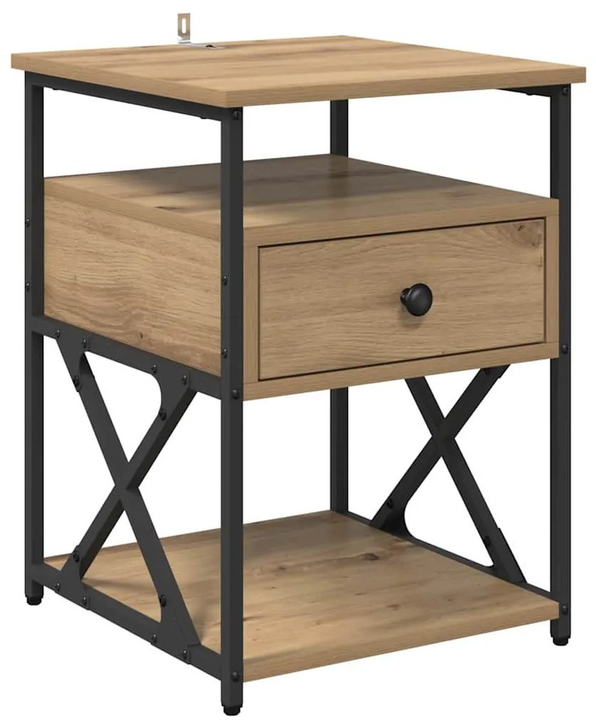 Éjjeliszekrény fiókkal kézműves tölgy 40 x 42 x 55 cm Faanyag