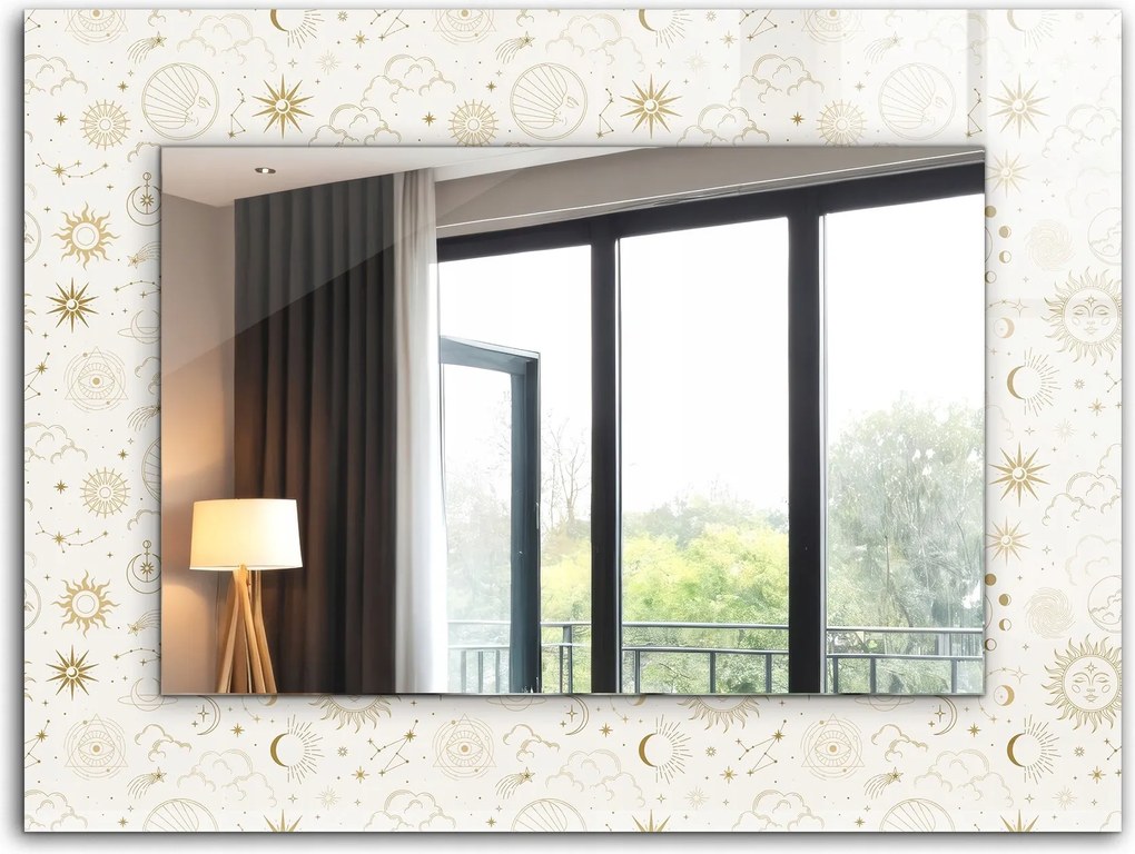 Dekoratív fali tükör nyomott mintás dekoráció 80x60 cm Nap hold csillagok