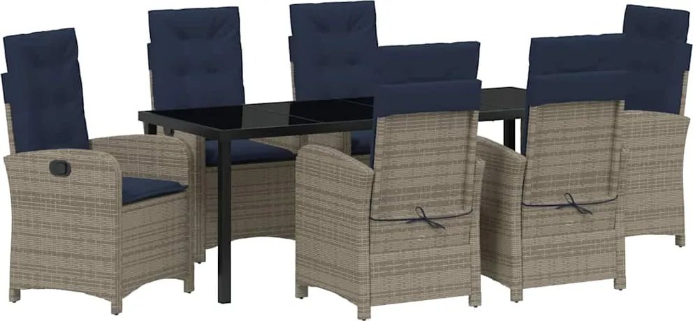 vidaXL Kert étkező szett párnával 7 pcs Szürke polirattan