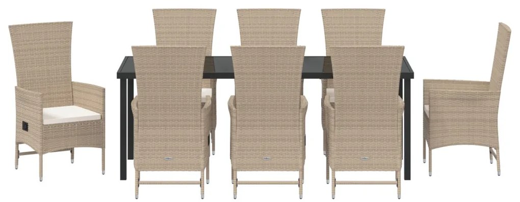 9 darabos kert étkező szett párnákkal Bézs Poli rattan