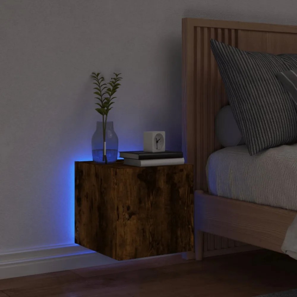 füstös tölgy színű fali TV-szekrény LED-ekkel 30,5x35x30 cm
