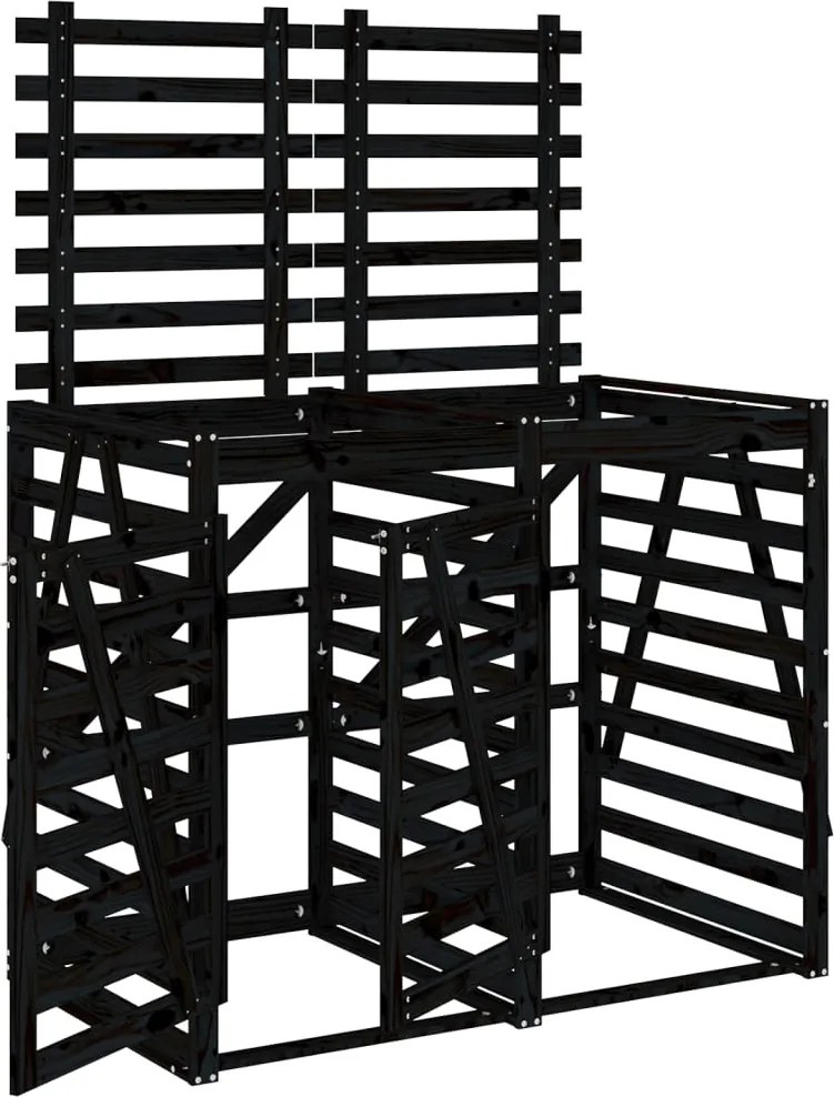 vidaXL dupla fekete tömör fenyőfa görgős szemeteskuka-tároló