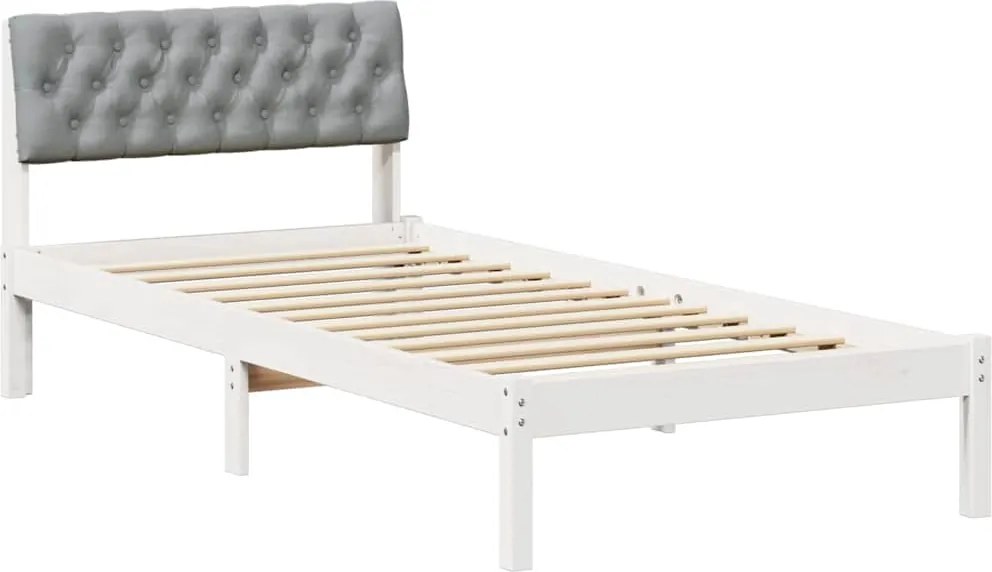 vidaXL Ágykeret Fehér és világosszürke 90 x 190 cm Tömör fenyőfa