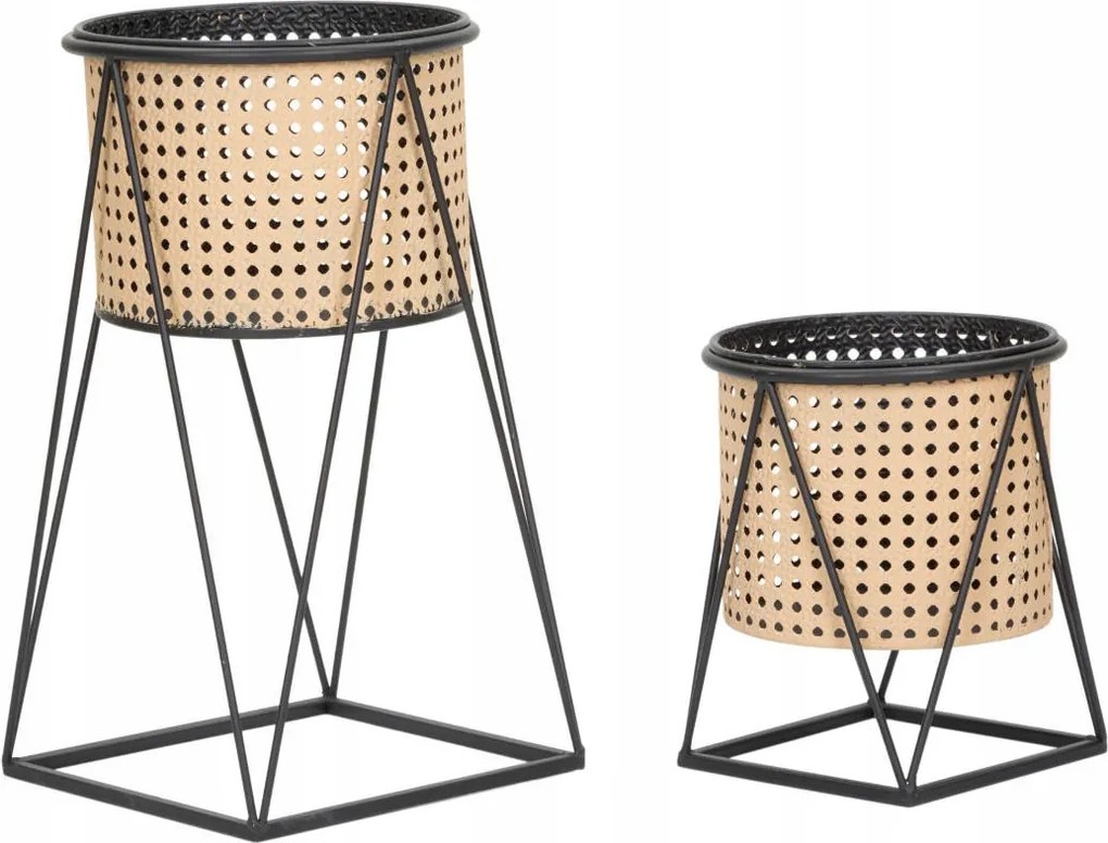 Praktikus fém virágcserepek állványon, bécsi fonattal, 2 darabos szett.