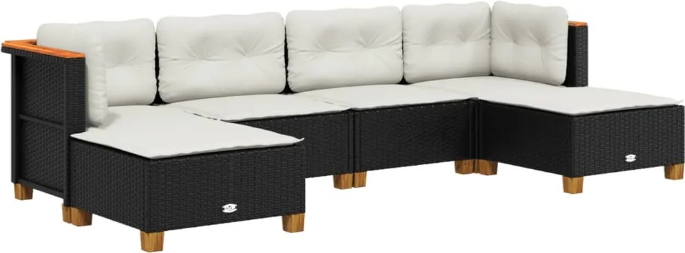 vidaXL 6 részes fekete polyrattan kerti ülőgarnitúra párnákkal