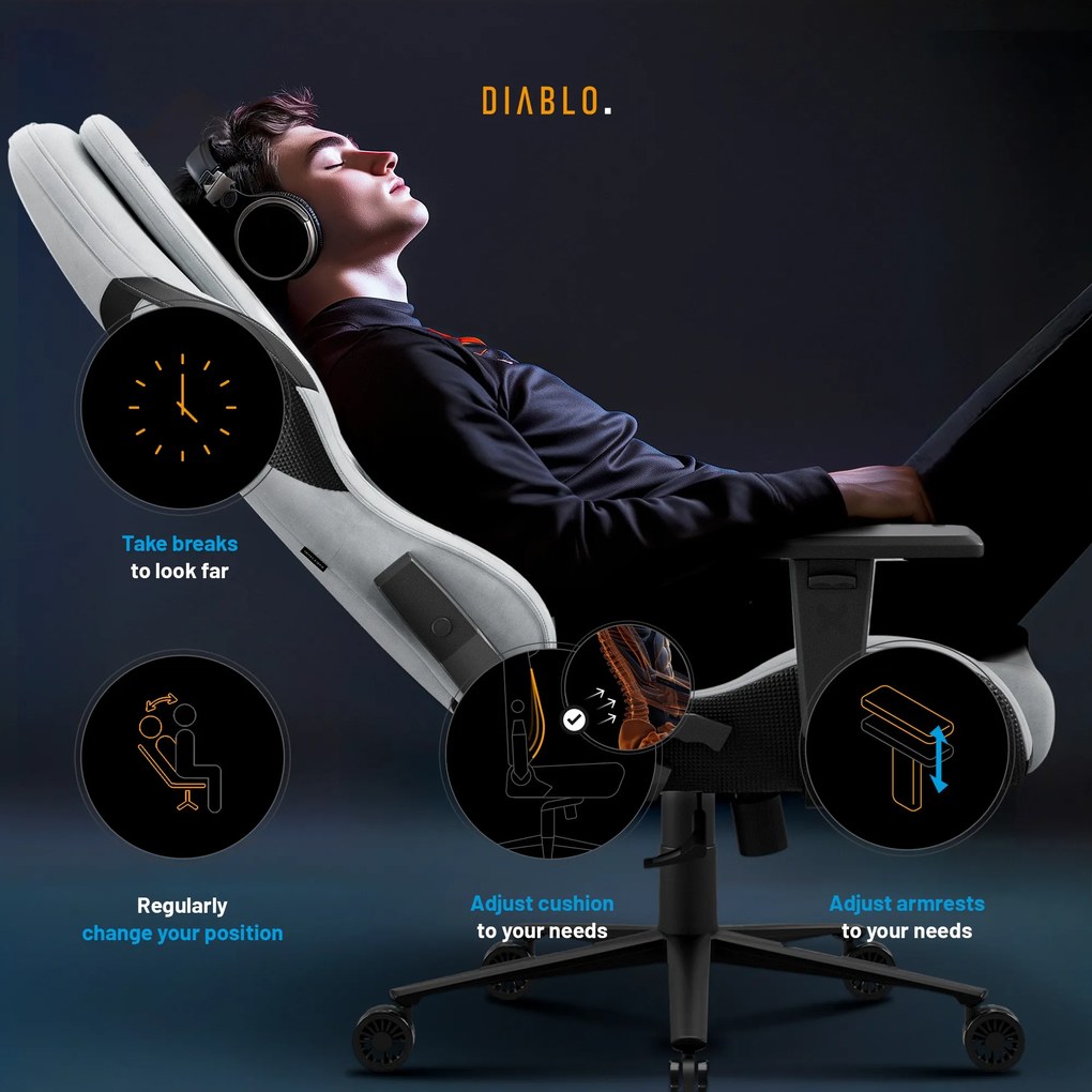 Gamer szék Normal Size, szürke-fekete: Diablo X-One Prime Nightwolf Moon