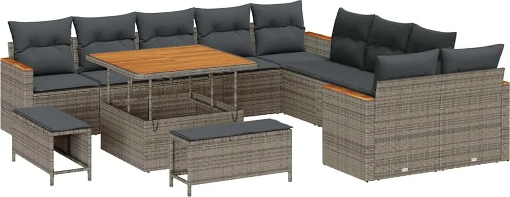 vidaXL Kerti Kanapé Szett párnával 13 pcs Szürke polirattan