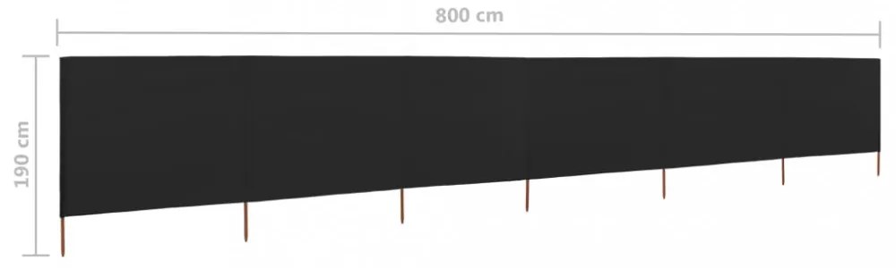 fekete szövet 6-paneles szélfogó 800 x 160 cm