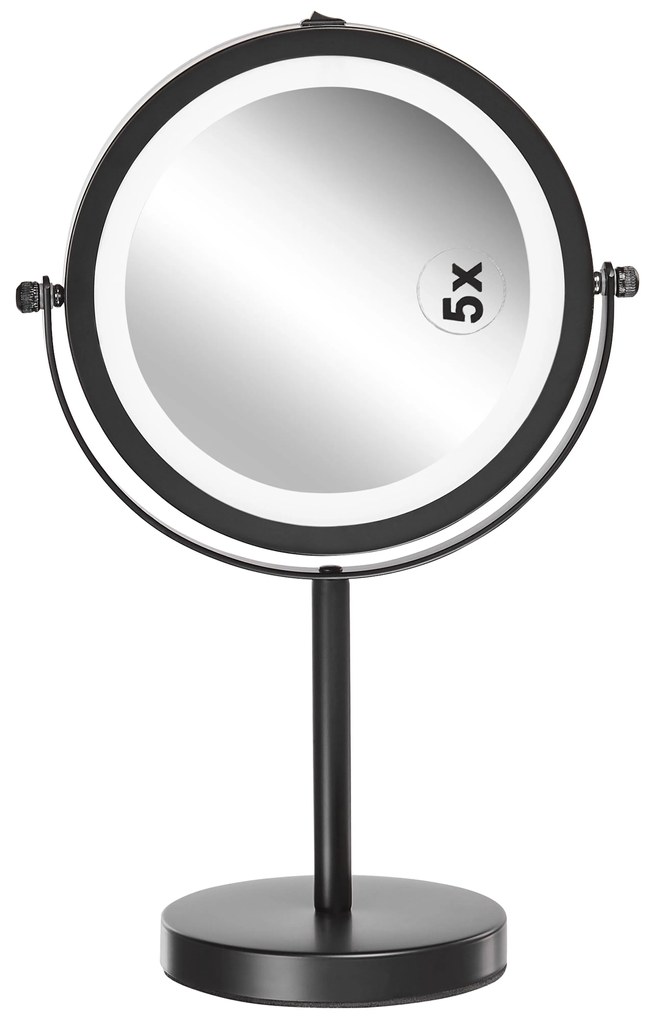 Fekete sminktükör beépített LED világítással ø 17 cm TUCHAN Beliani