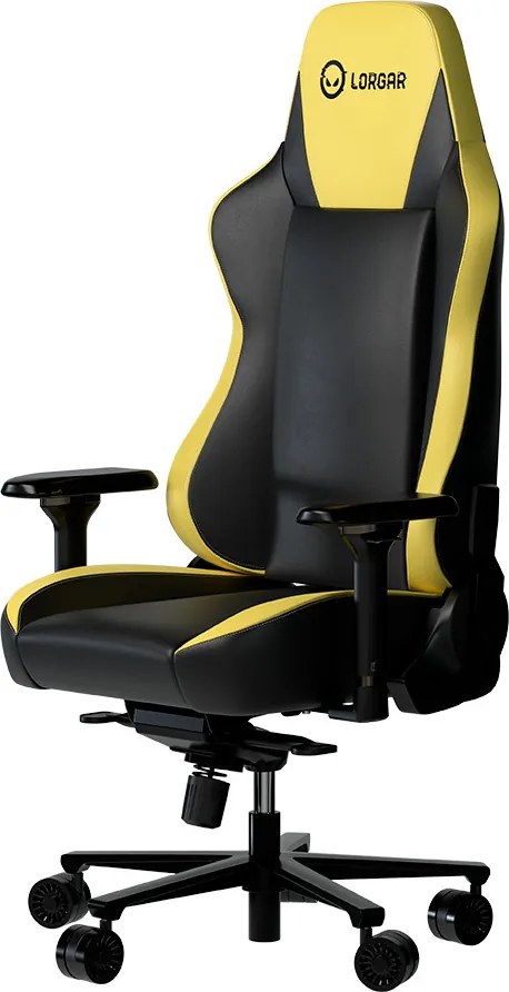 LORGAR Gamer szék, multiblokk mechanizmus, 4D karfák, 5 csillagos alumínium láb, gázlift, PU görgők, szövet műbőr, fekete-sárga