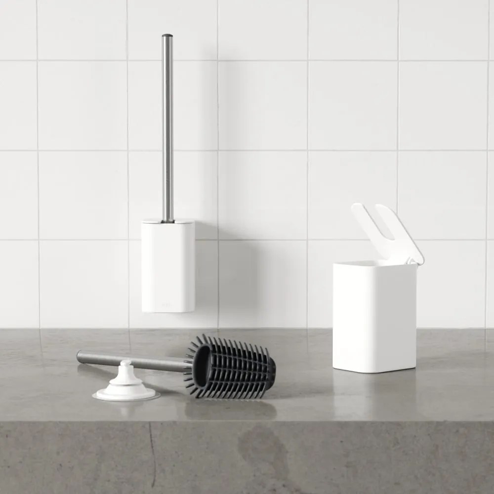 Fehér öntapadós újrahasznosított műanyag WC-kefe Flex Adhesive – Umbra