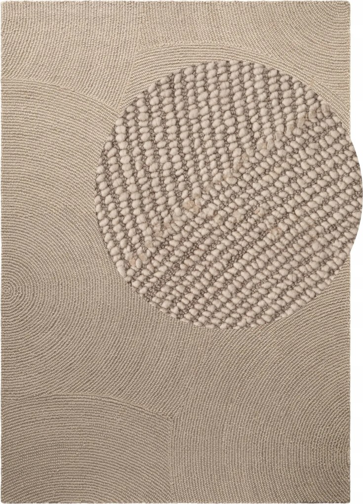 Gyapjú szőnyeg nappaliba 120x180cm, bézs félkör mintás, 3d hatás