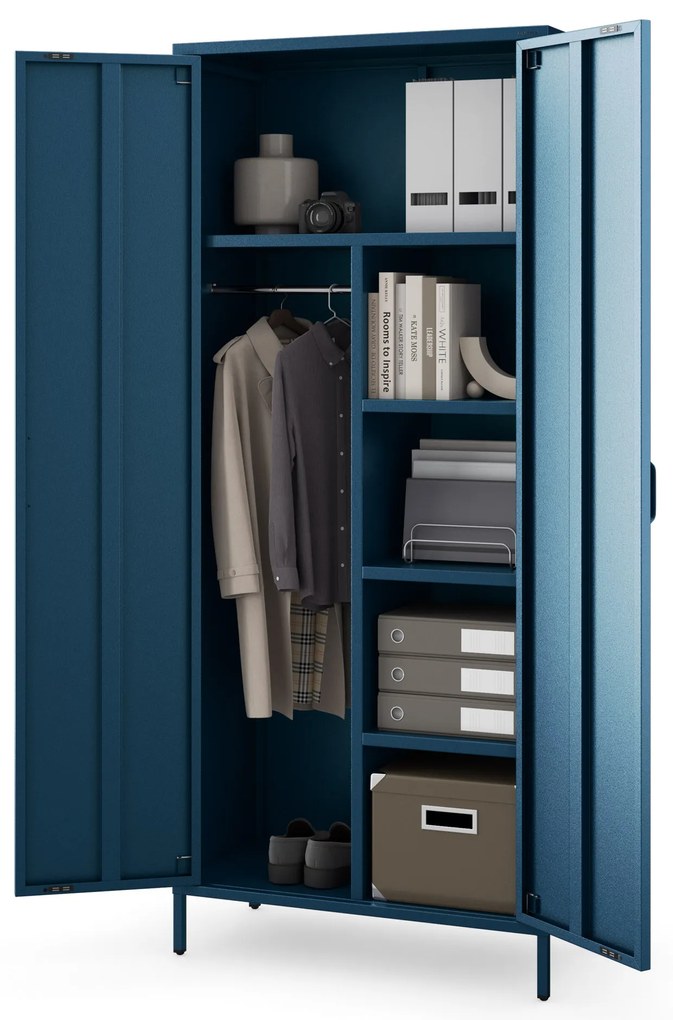 Gardróbszekrény FLAVIO, 800 x 1850 x 450 mm, Modern: sötétkék