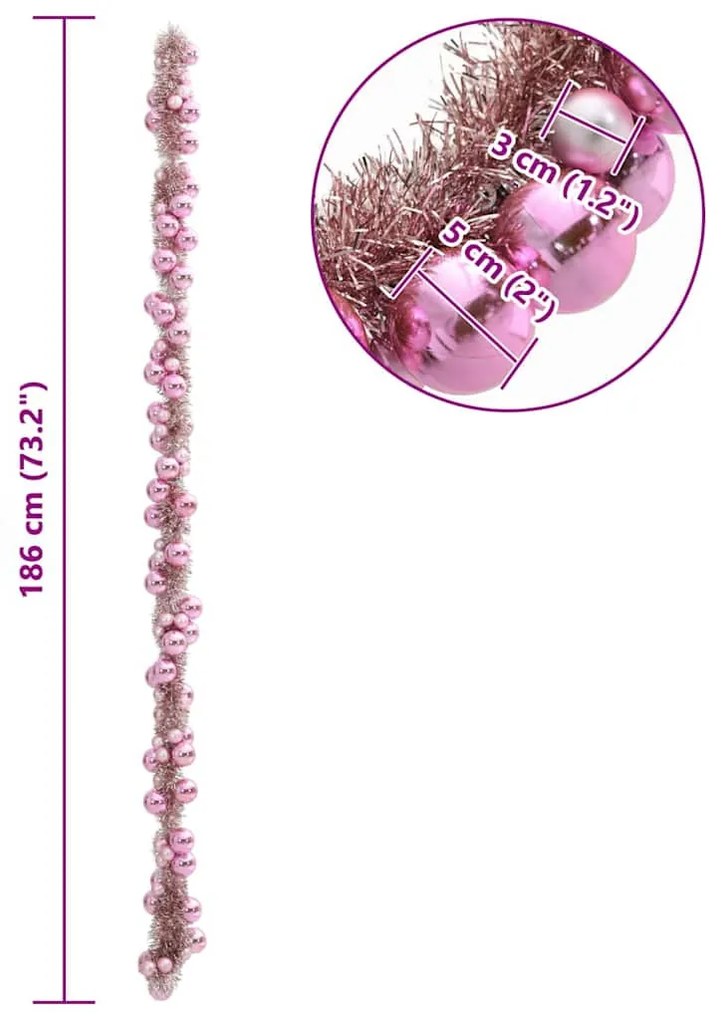 Karácsonyi gömb girland Rózsaszín 186 cm Polisztirol