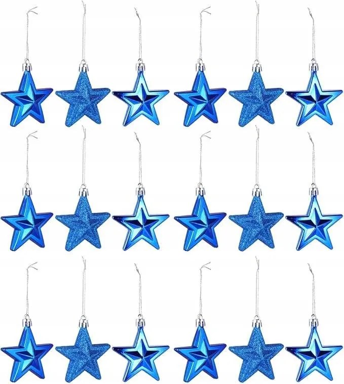 Karácsonyfadísz csillámos törhetetlen 7cm 18db Csillagok