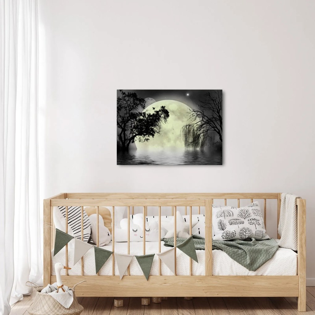 Kép - Telihold a felszín felett, fekete-fehér változat (70x50 cm)