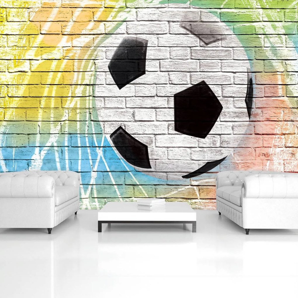 Fotótapéta - Graffiti - futball egy tégla falon (152,5x104 cm)