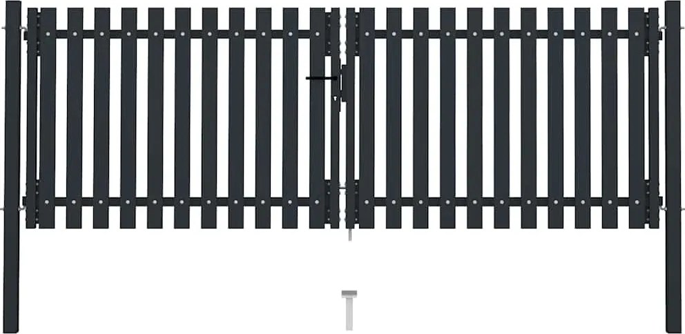 vidaXL antracit színű, kétszárnyú acél kerítéskapu 300 x 125 cm