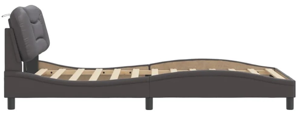 szürke műbőr ágykeret LED-világítással 100 x 200 cm