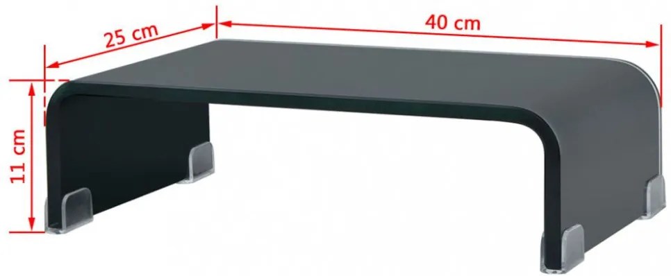 Fekete üveg TV/monitor állvány 40x25x11 cm