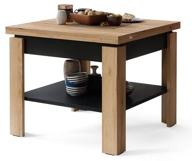 Bővíthető konferencia/étkezőasztal LIA tölgy craft/fekete polccal