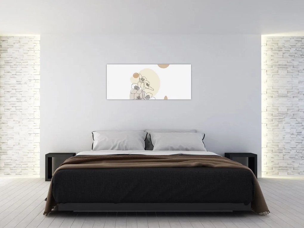 Kép - Bézs virágok pillangóval N⁰4 (120x50 cm)