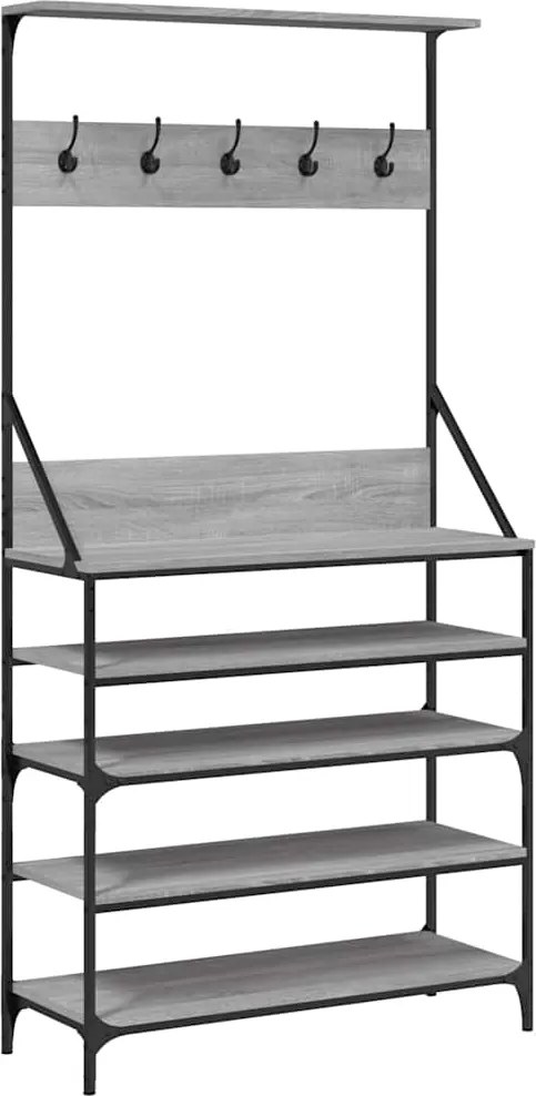 vidaXL szürke sonoma ruhafogas cipőpolccal 90 x 34 x 184 cm