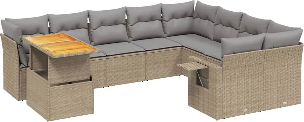 vidaXL 10 részes bézs polyrattan kerti ülőgarnitúra párnával