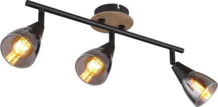 Globo 54311-3 Spotlámpa matt fekete fém, barna fa, füstszínű üveg, HxSzxM.: 420x100x195mm, nem tartozék: 3x E14 25W 230V