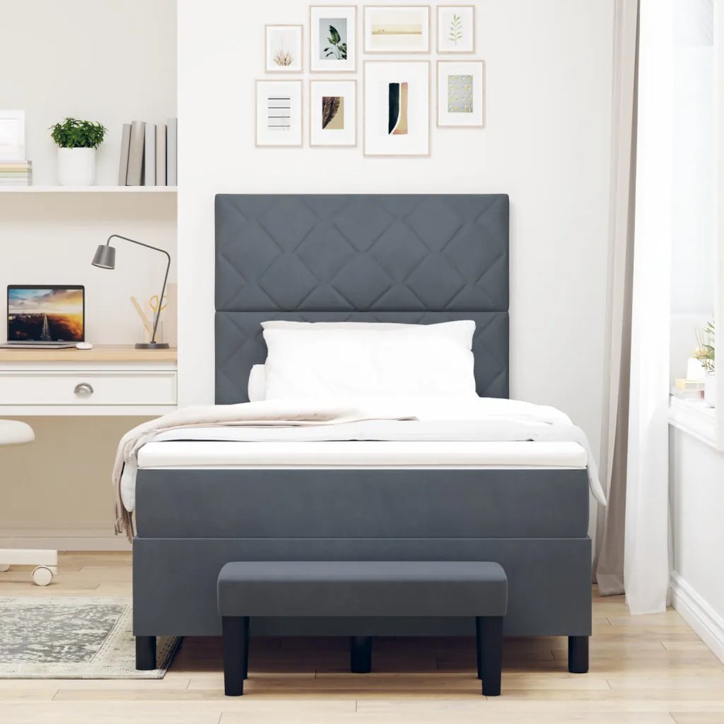 Box Spring Ágy Matraccal és Paddal Sötétszürke 120x190 cm Bársony