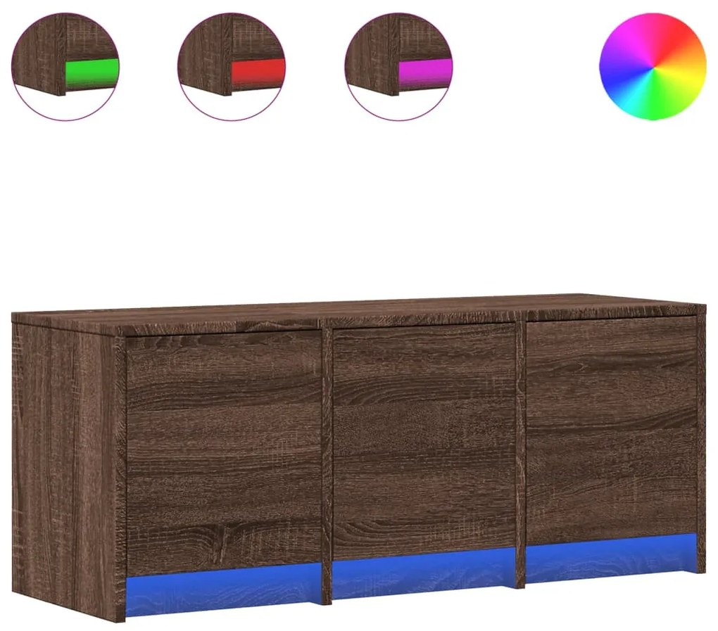 barna tölgy színű szerelt fa TV-szekrény LED-del 97x34x40 cm
