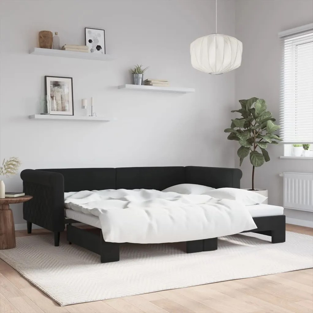 fekete kihúzható bársonyheverő 90 x 190 cm