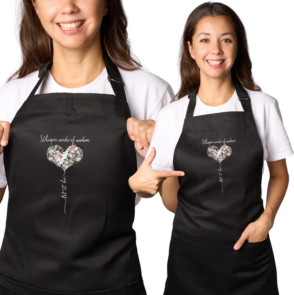 Konyhai kötény fekete, ideális ajándék nőnapra "Let it be"