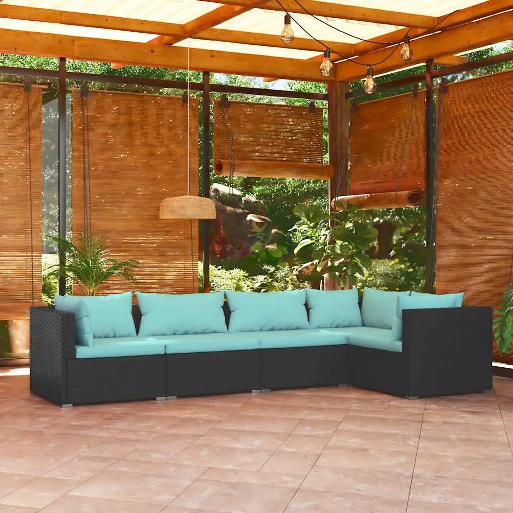 5 részes fekete polyrattan kerti ülőgarnitúra párnákkal
