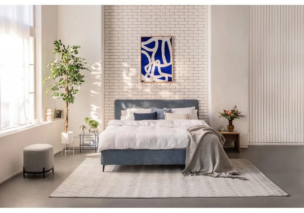 Kék kárpitozott franciaágy matraccal és ráccsal 180x200 cm Noira Slim - Bonami Selection