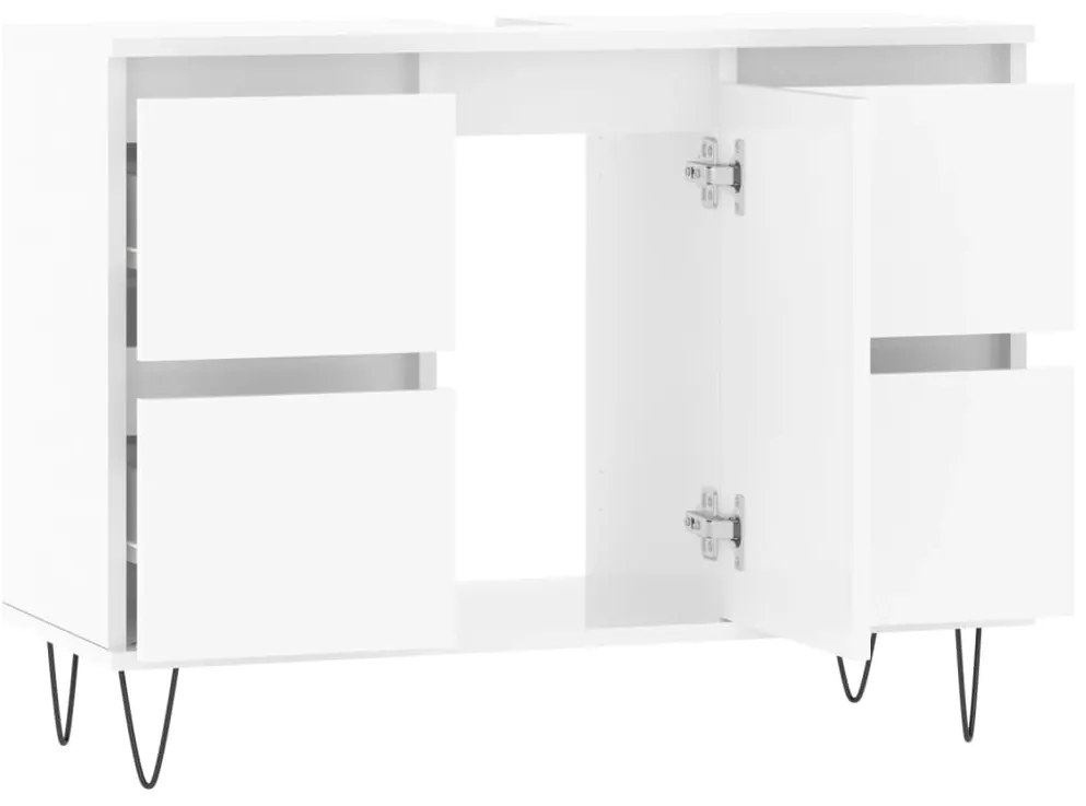 Magasfényű fehér szerelt fa fürdőszobaszekrény 80 x 33 x 60 cm