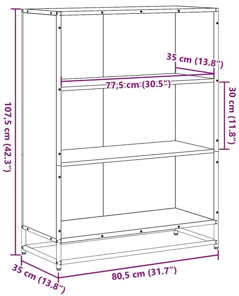 barna tölgyszínű szerelt fa könyvszekrény 80,5x35x107,5 cm