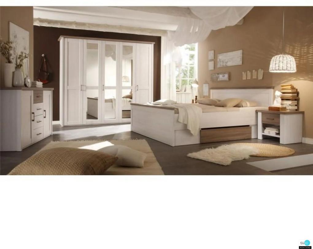Hálószoba bútor készlet (ágy, 2 éjjeliszekrény, szekrény), pínia fehér