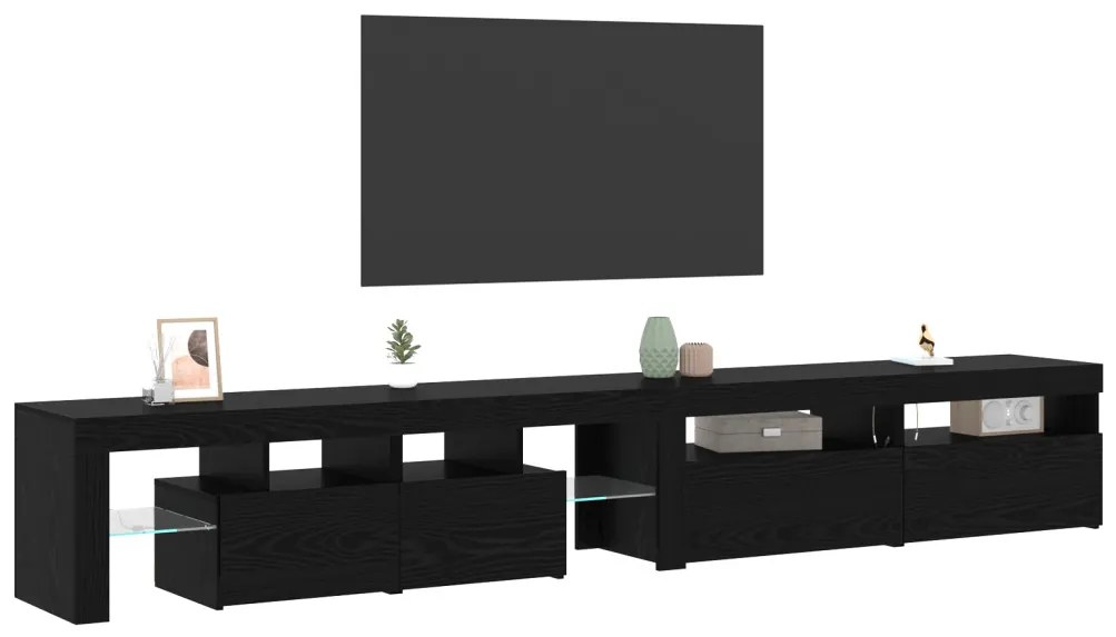 TV szekrény 3 darab LED világítással, fekete tölgy, szerelt fa