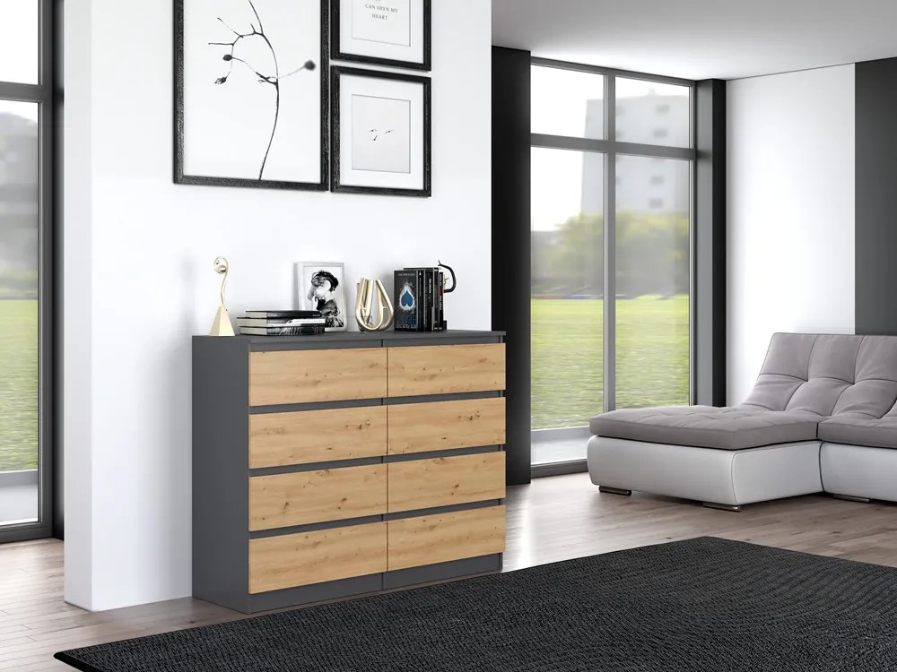 Riano MIX M8 120 fiókos szekrény, 120x97x40 cm, antracit-tölgy