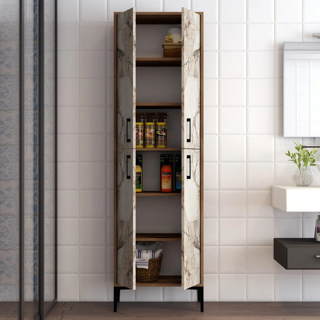 Tároló szekrény Berlin A - Diós, Fehér Marble