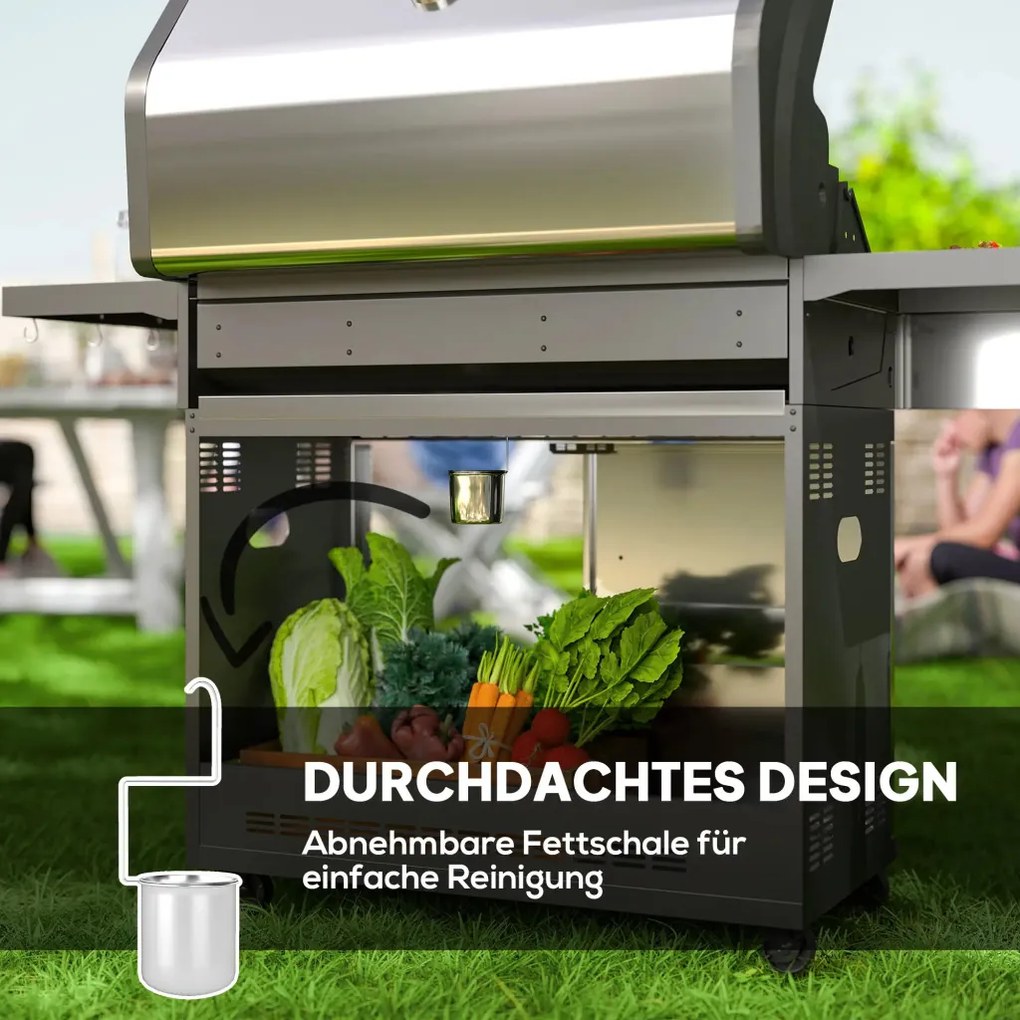 Outsunny Gázgrill 8500BTU, grillkocsi 6 rozsdamentes acél égővel, hőmérővel, nyomásszabályozóval, ezüst