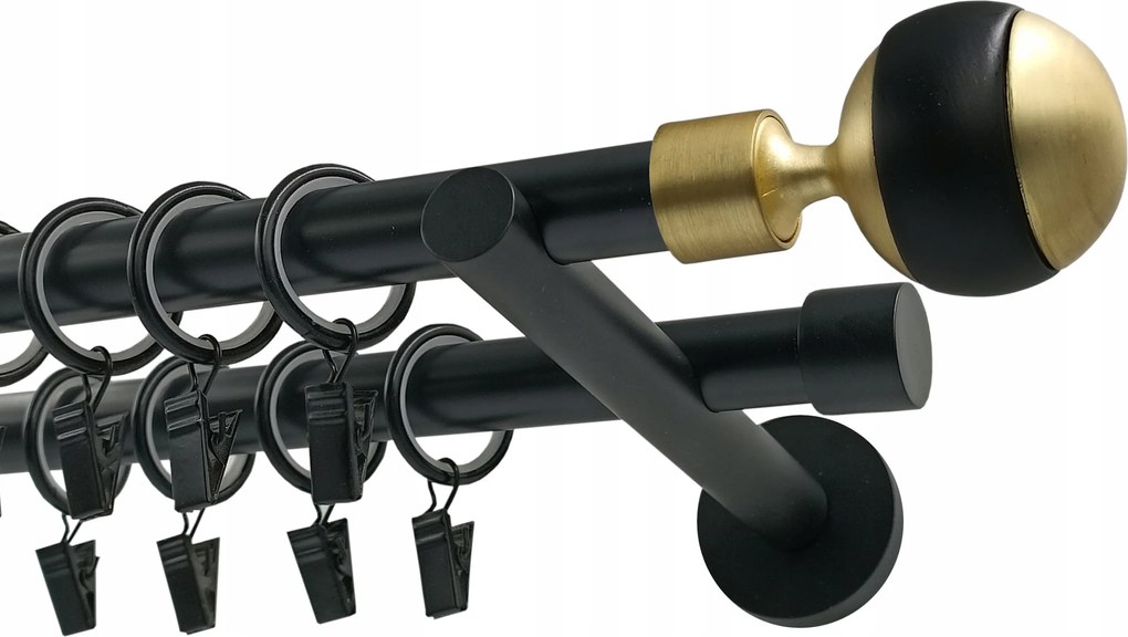Dupla függönykarnis Fém 19+19mm Gömb Black&amp;gold 320cm