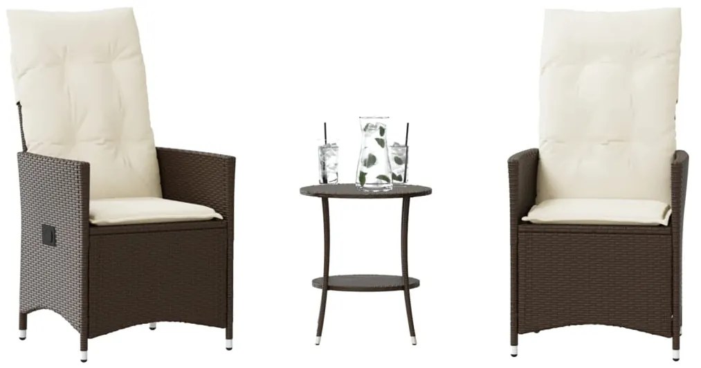 vidaXL 3 részes barna polyrattan bisztrógarnitúra párnákkal