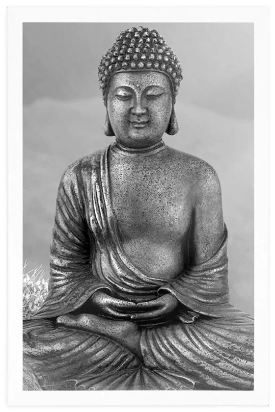 Poszter Buddha szobor meditáló helyzetben fekete fehérben